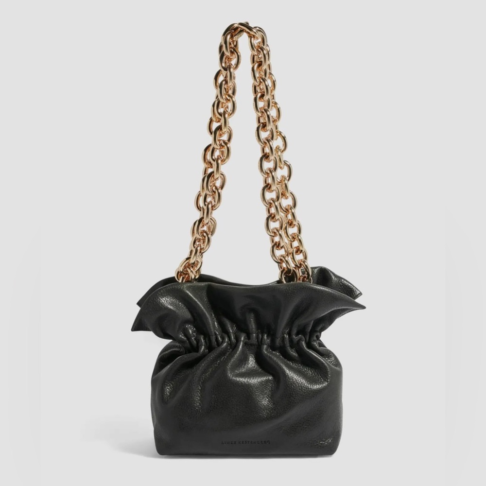 🆕 Drop 💛 Black Leather Gold Chain Evening Bag!! NWT STUNNING 🤩 IN PERSON!